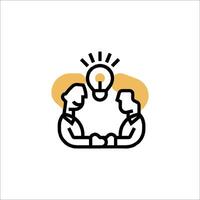 Two people are sitting at a table with a light bulb above them vector