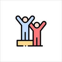 Two people standing on a podium with their hands up vector
