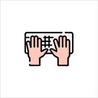 Two hands are holding a keyboard icon vector