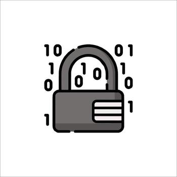 un negro y blanco ilustración de un candado con binario código vector
