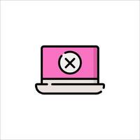 A pink laptop with an x on it vector