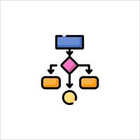 A flow diagram icon with a yellow and blue box vector