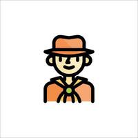 A man in a hat and tie is shown in a line style vector