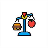 A hamburger and apple on a scale vector