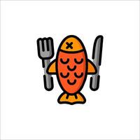 A fish with a fork and knife in its hand vector