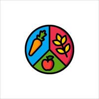 A peace symbol with carrots, apples and wheat vector