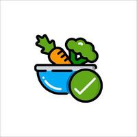 A bowl of vegetables and a check mark vector
