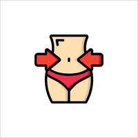 A woman's waist with a red arrow pointing to the right vector