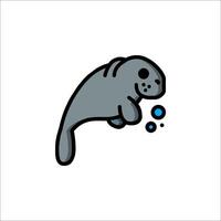 A cartoon manatee with blue bubbles on its head vector