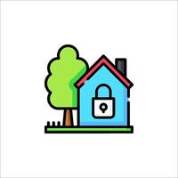 A house with a lock on it and a tree vector