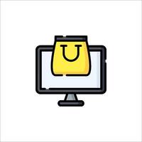 Shopping bag icon on computer monitor vector