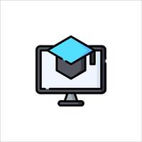 A computer monitor with a graduation cap on it vector