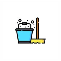 A bucket and broom icon on a white background vector