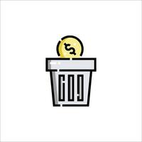 A trash can with a dollar coin inside vector