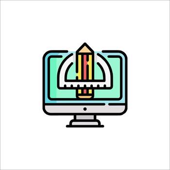 A computer monitor with a pencil on it vector