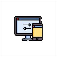 A computer and phone are shown with a line icon vector