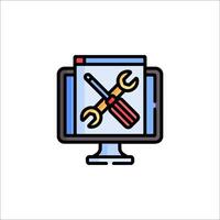 A computer monitor with a wrench and a wrench icon vector