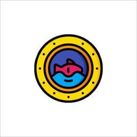 A yellow and pink fish in a round porthole vector