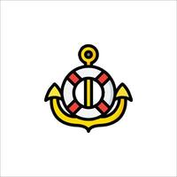 A yellow and red anchor with a life preserver vector