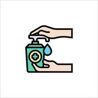 Hand holding a bottle of hand sanitizer with a drop of water vector