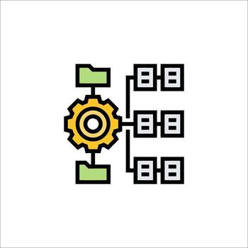 un línea icono de un computadora con engranajes vector