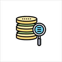 A magnifying glass and a stack of coins vector