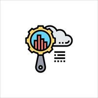 A magnifying glass icon with a cloud and a graph vector