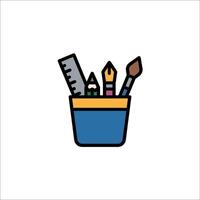 A colorful bucket with pencils, ruler and other items vector
