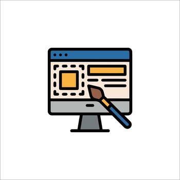 A computer monitor with a paintbrush on it vector