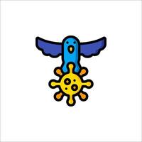 A bird with a sun on its back and a blue bird on its head vector