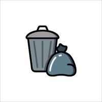 Garbage can and trash bag icon illustration vector