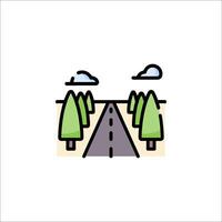 A line drawing of a road with trees and clouds vector
