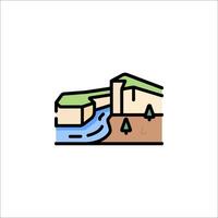 A river and a mountain in a line drawing vector