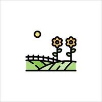 A line drawing of two sunflowers in the field vector