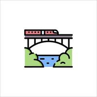 A train is crossing over a bridge in a line vector