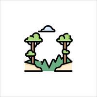 A forest icon with trees and mountains vector