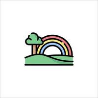 Rainbow icon with tree and grass vector