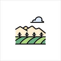 A line icon of a field with mountains in the background vector