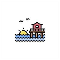 A beach house with a sun in the background vector