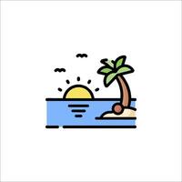 A palm tree and a beach with the sun in the background vector