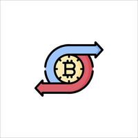 Bitcoin icon with arrow pointing to the right vector
