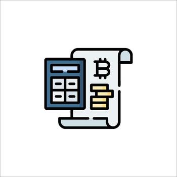 A calculator and a paper with a bitcoin symbol vector