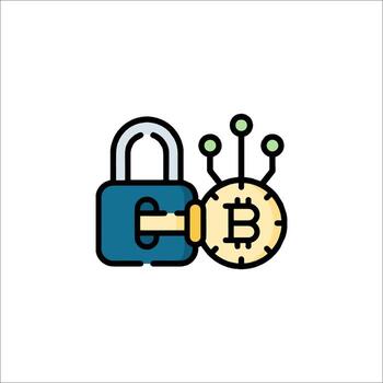 Bitcoin lock icon with a key and a bitcoin vector