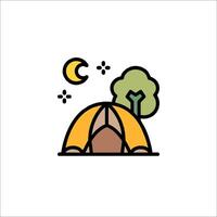 A tent with a tree and moon in the background vector