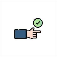 A hand pointing to a check mark icon vector