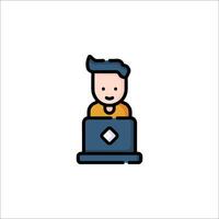 A man sitting at a computer with a laptop icon vector