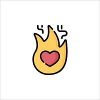 A fire with a heart in it on a white background vector