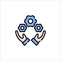 Hands holding gears icon on white background vector