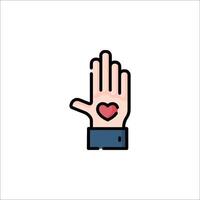 A hand with a heart on it, with a line drawing vector