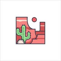 A desert landscape with a cactus and a sun vector
